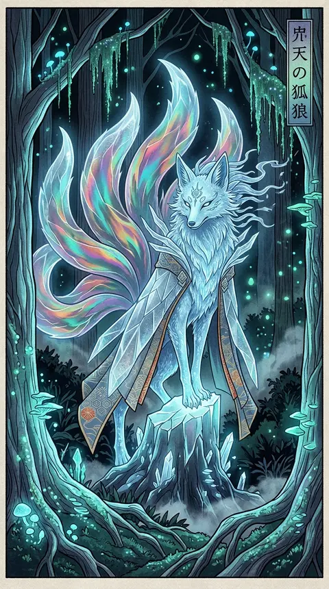 9:16 vertical composition, an epic and monumental portrait of a mythical nine-ta - AI生成图片 1
