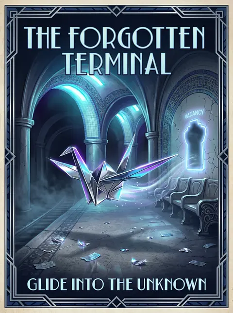 A dreamlike art deco travel poster of a sentient origami crane gliding with sere - AI生成图片 1