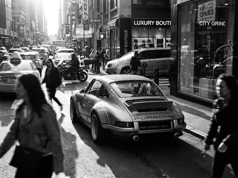 A stunning Porsche 911 parked confidently in the center of a bustling metropolit - AI生成图片 1
