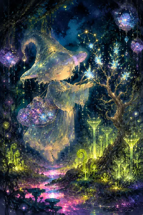 Vertical illustration of a tiny cosmic horticulturist with a round childlike sil - AI生成图片 3