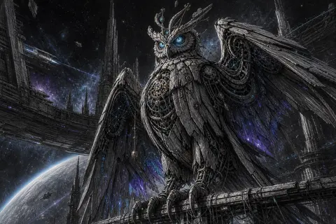 9:16 vertical poster, colossal full-body portrait of a fictional clockwork owl s - AI生成图片 2