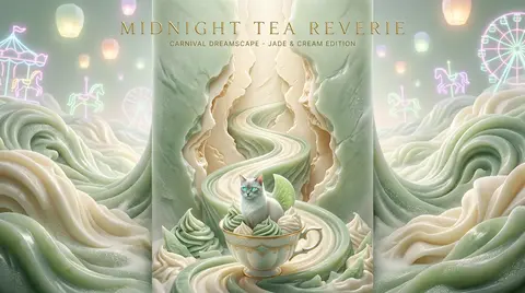 A whimsical vaporwave luxury poster set in a midnight carnival tea garden: the e - AI生成图片 3