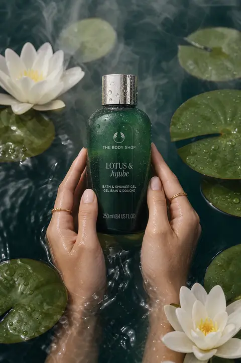 Luxury product photography of a green translucent bath and shower gel bottle hel - AI生成图片 1