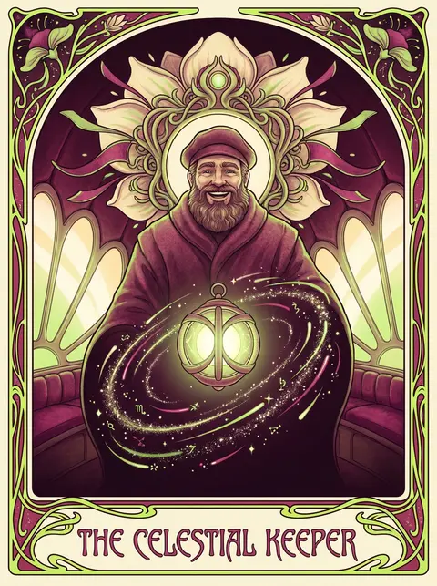 Art Nouveau poster of a jubilant lighthouse keeper aboard an orbital space stati - AI生成图片 2