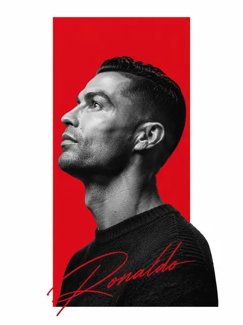 Minimalist editorial poster design with a portrait of Ronaldo, depicted in a per - AI生成图片 1