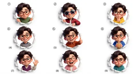 3D Pixar-style expression sheet featuring an adorable stylized avatar named Milo - AI生成图片 4