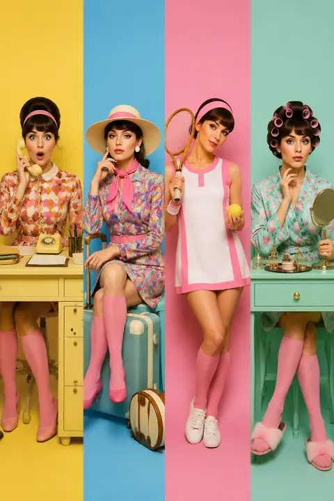 Retro studio photography featuring the same woman in four distinct character rol - AI生成图片 2