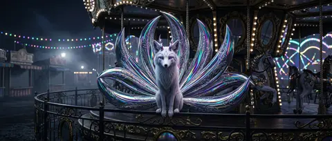 un espiritu zorro de nueve colas, ser mitico elegante y silencioso, posado en el - AI生成图片 3