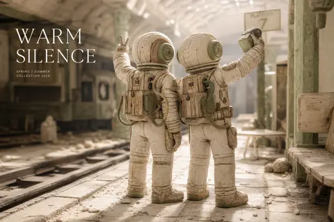 High-fashion editorial scene featuring twin astronaut explorers on a long-forgot - AI生成图片 2