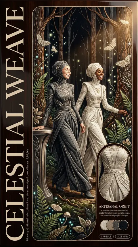 Editorial couture poster rendered as embroidered textile art on lacquered wood p - AI生成图片 4