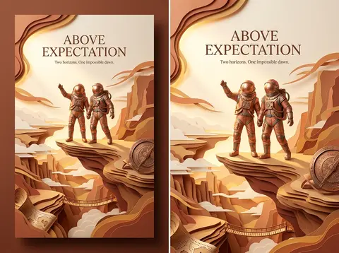 Vertical 9:16 premium expedition poster, twin astronaut explorers as the heroic - AI生成图片 2