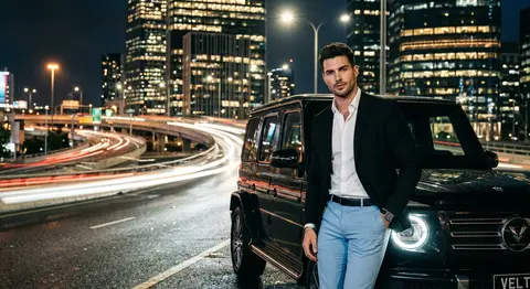 A cinematic night-time urban portrait of Dorian Vale, a confident and strikingly - AI生成图片 3