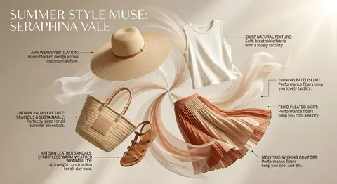 High-fashion summer outfit infographic with color-coordinated floating elements - AI生成图片 3
