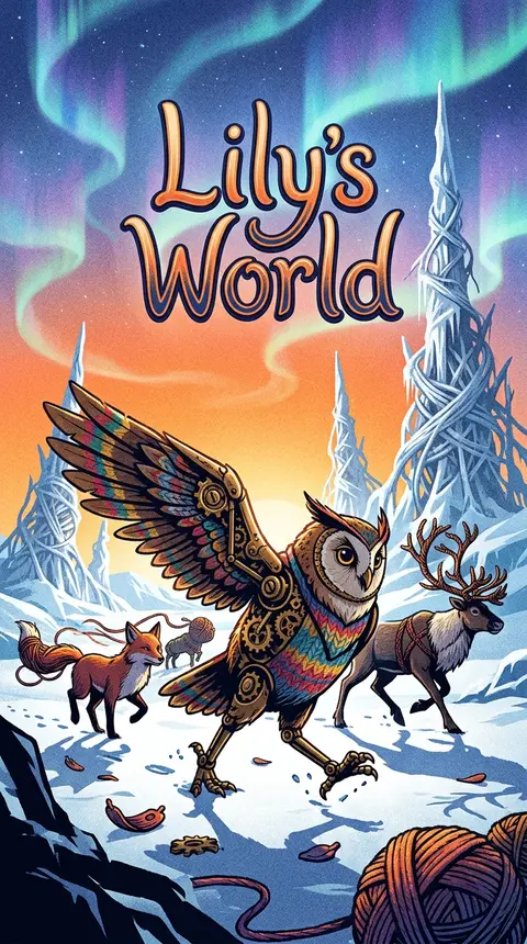 Lily's World, a tense cinematic mobile game cover: a clockwork owl with articula - AI生成图片 3