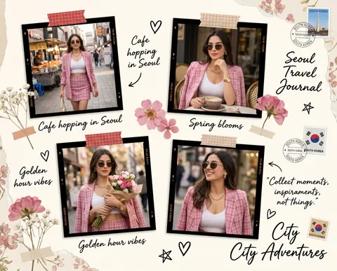 Transform the uploaded photo into a stylish aesthetic travel scrapbook collage. - AI生成图片 3