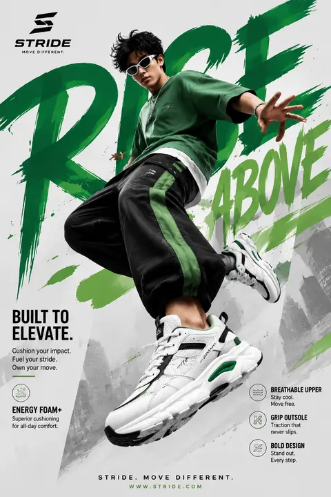 Generate a perfectly graphic designed poster of Shoe advertisement, The characte - AI生成图片 2