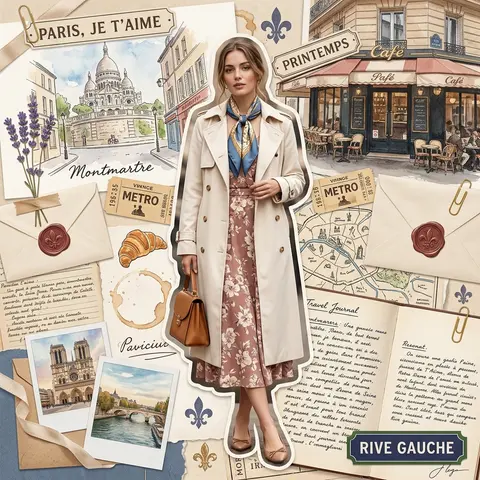 Create a highly detailed cinematic travel scrapbook composition using ONLY the u - AI生成图片 2