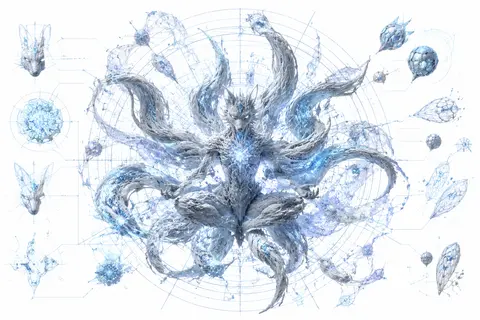 mythical nine-tailed fox spirit suspended in the central hub of an orbital space - AI生成图片 3