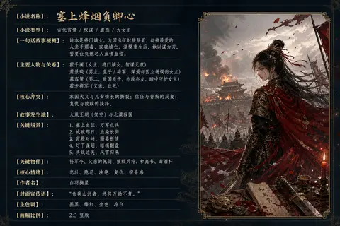 请提供这部小说的具体信息后，我才能先“理解内容”再设计对应封面。请尽量填写以下字段： 【小说名称】： 【小说类型】： 【一句话故事梗概】： 【主要人物与关系】 - AI生成图片 2