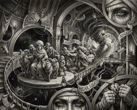 A full-page baroque oil painting set inside a vast orbital space station transfo - AI生成图片 1