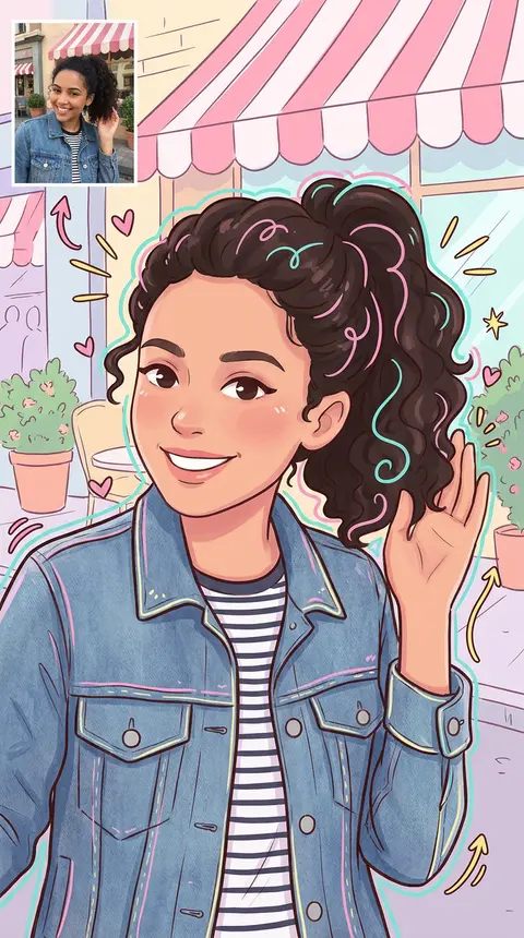 Transform the uploaded portrait into a cute, candy-bright cartoon illustration w - AI生成图片 3
