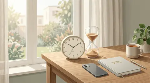 Minimal editorial illustration of time management and screen balance, featuring - AI生成图片 1