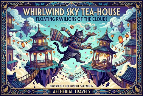 A whirlwind fashion travel poster set across floating sky islands, starring a mi - AI生成图片 1
