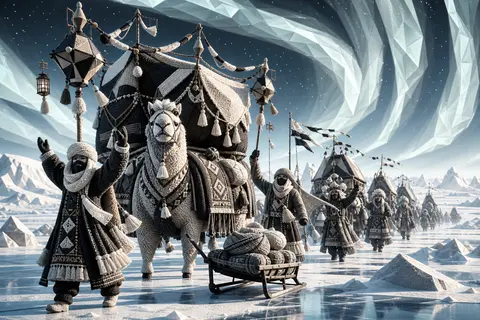 A jubilant caravan of desert wanderers crossing a wind-carved polar plain beneat - AI生成图片 2