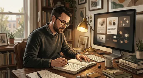Editorial illustration of **Elias Voss**, a thoughtful independent writer-design - AI生成图片 4