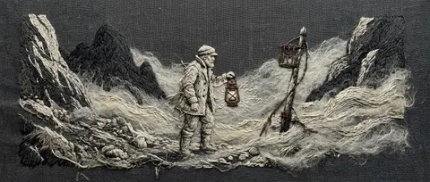 A melancholic textile tableau of a lighthouse keeper in a fog-choked mountain pa - AI生成图片 4