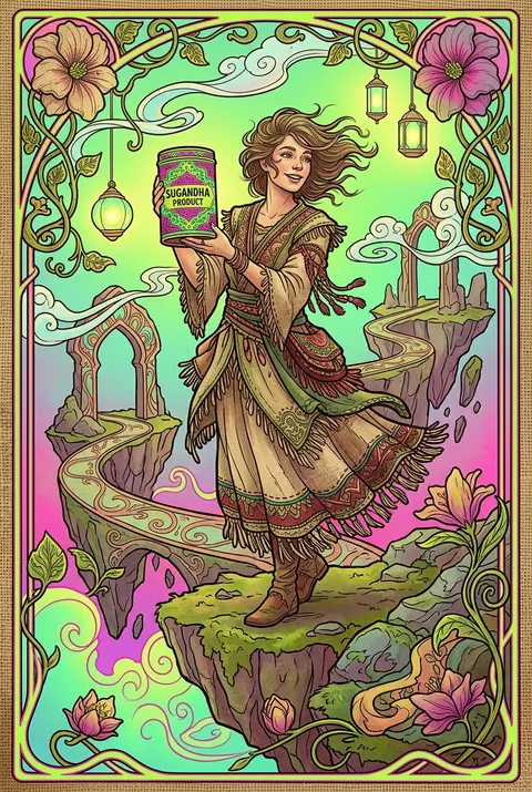 A playful, whimsical art nouveau poster set across floating sky islands, featuri - AI生成图片 2