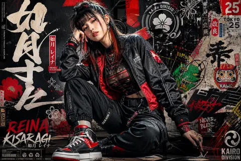 Create a high-detail portrait poster in a bold Japanese graffiti-inspired art st - AI生成图片 2