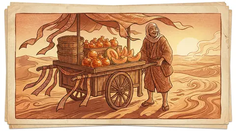 market fruit vendor laughing softly beside a ribboned cart of translucent pomegr - AI生成图片 2