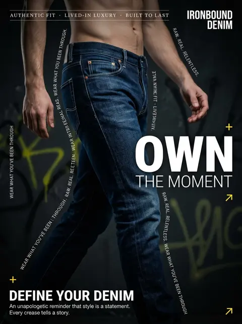 A hyperrealistic premium denim campaign image in a dark, moody editorial style. - AI生成图片 2