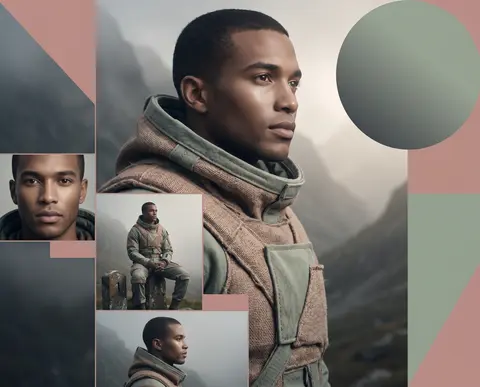 Vertical 4:5 bauhaus geometric poster of twin astronaut explorers with the exact - AI生成图片 1