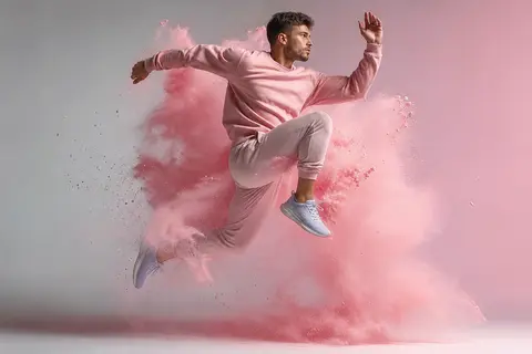 A hyper-realistic studio photograph of a male athlete mid-air as if running or j - AI生成图片 1