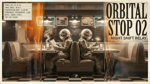 Vertical cinematic poster, twin astronaut explorers seated back-to-back in a des - AI生成图片 2