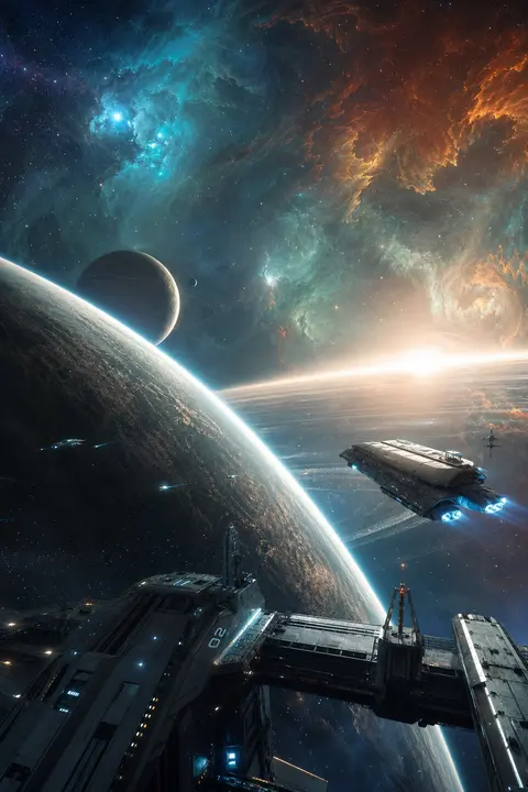 Generate an aesthetic futuristic view of space, cinematic lighting, high detail, - AI生成图片 1