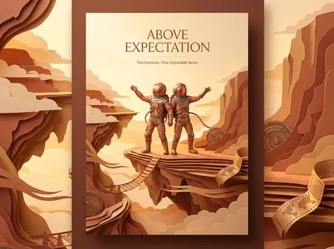 Vertical 9:16 premium expedition poster, twin astronaut explorers as the heroic - AI生成图片 4