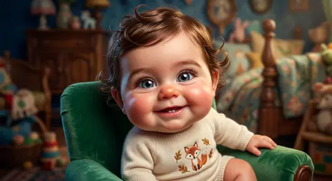 Hyperrealistic infant portrait in an elegant caricature style, featuring playful - AI生成图片 1