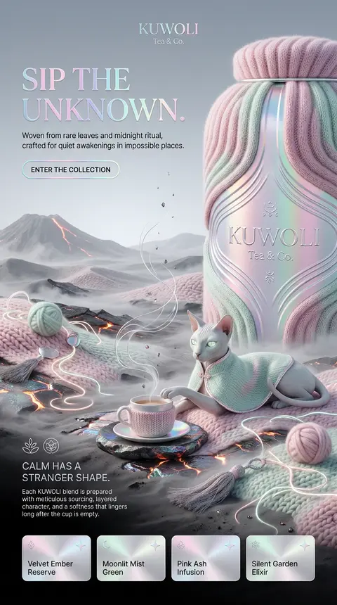A sinisterly elegant luxury poster for **KUWOLI Tea & Co.** reimagined as an oth - AI生成图片 2