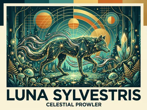 A joyful sun-drenched bauhaus geometric poster of a wolf formed from glowing con - AI生成图片 2