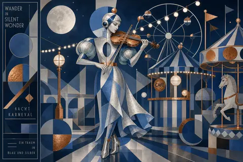 A wandering street musician drifts through a midnight carnival like a quiet appa - AI生成图片 2