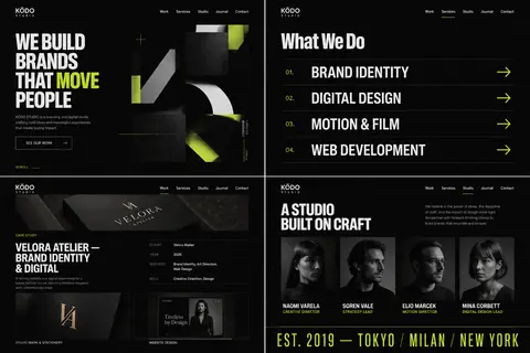 Create 4 cohesive website mockup images in 16:9 horizontal format for a bold pre - AI生成图片 1