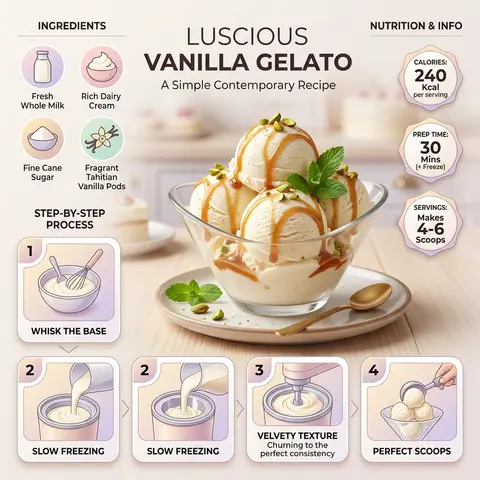 Ultra-clean contemporary dessert infographic centered on a hero visual of luscio - AI生成图片 2