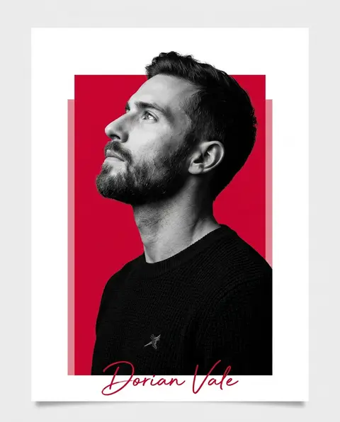 Minimalist editorial portrait poster design featuring a confident fictional trac - AI生成图片 2