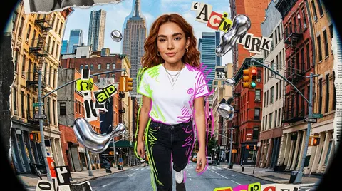 Mixed media collage animation style, a stylish young woman walking confidently t - AI生成图片 2