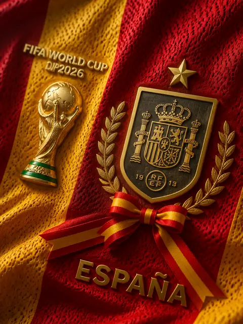 Vertical close-up shot, Spain football jersey with iconic red and yellow vertica - AI生成图片 3
