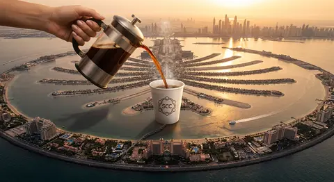 An aerial photograph captures a surreal scene where a giant white foam cup, bran - AI生成图片 3