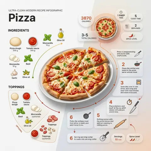 Ultra-clean modern recipe infographic for Pizza, showcasing the finished pie in - AI生成图片 1